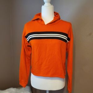 Forever 21 Orange Striped Crop Hoodie Sz M